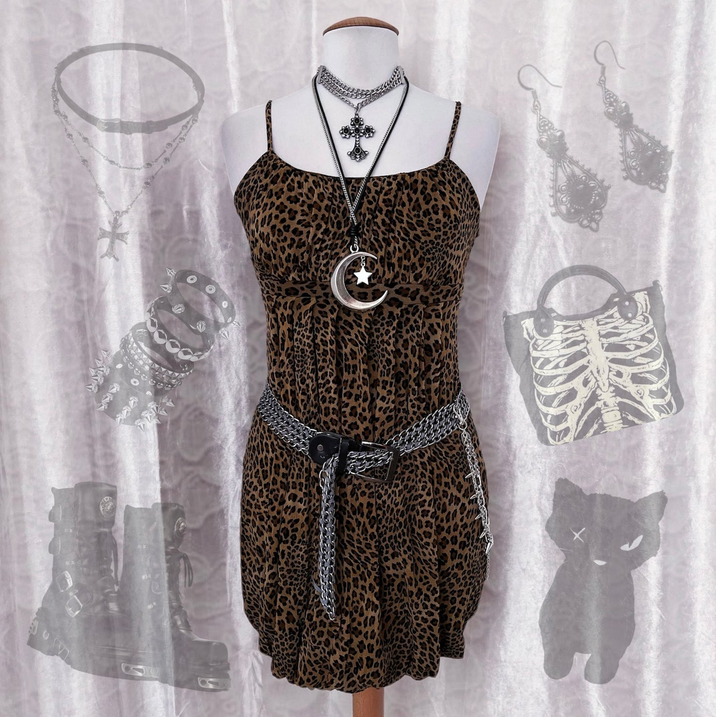 Alternative mesh double-layered leopard print dress 🐆♠️