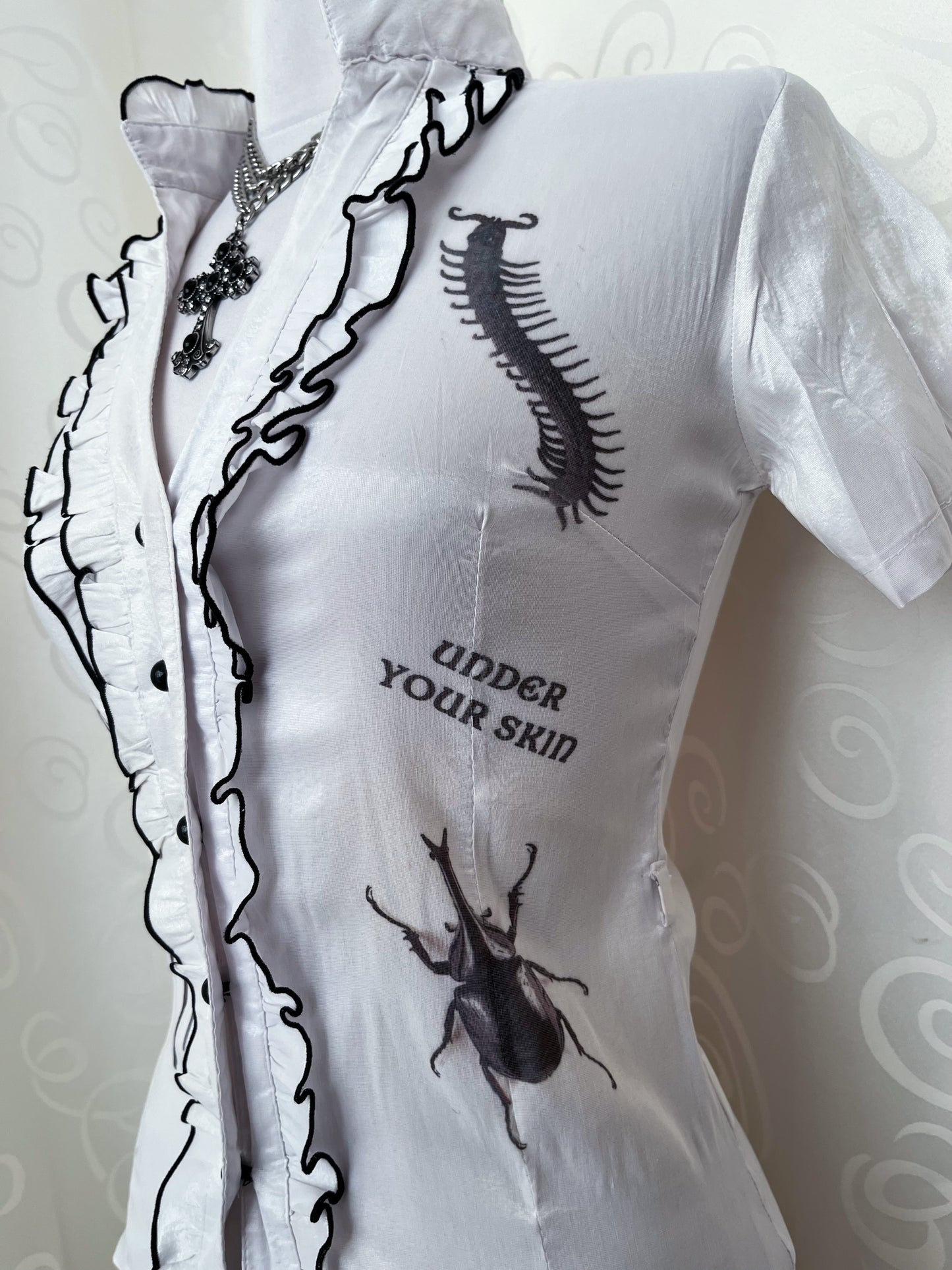 Crawling Under Your Skin Reworked 00's victorian style ruffle shirt 🕷🪳🪲