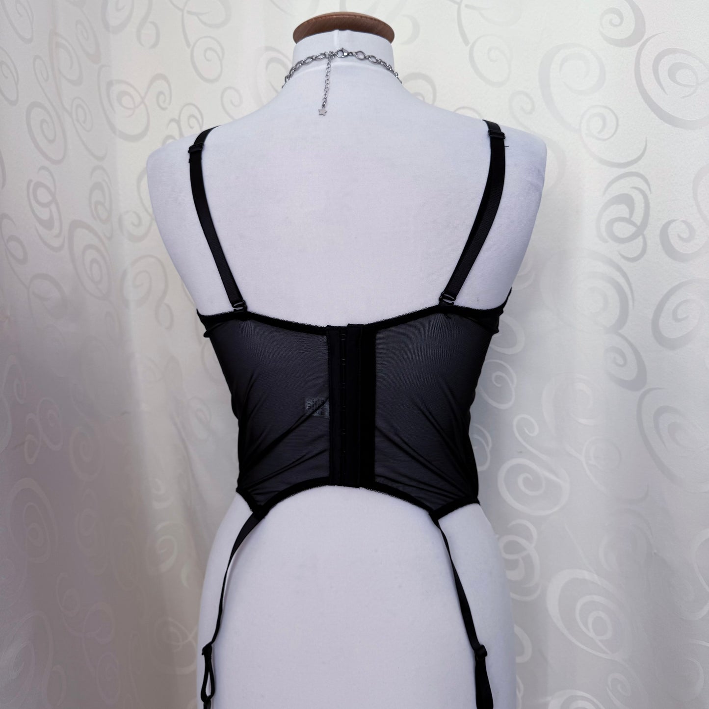 Whimsygoth mesh corset with spiral embroidered detail ๐๐๏ธ