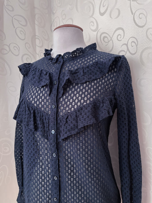 Gothic cotton knit navy ruffle shirt π