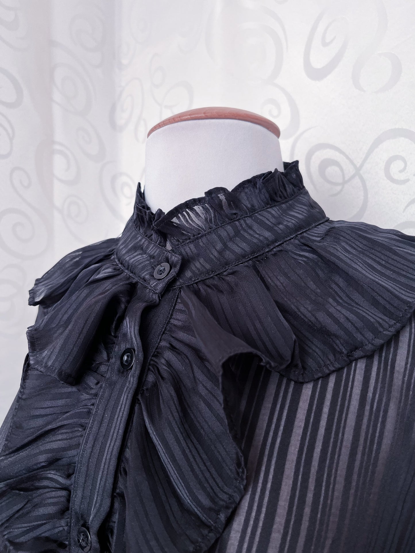Gothic striped mesh ruffle shirt 🦇