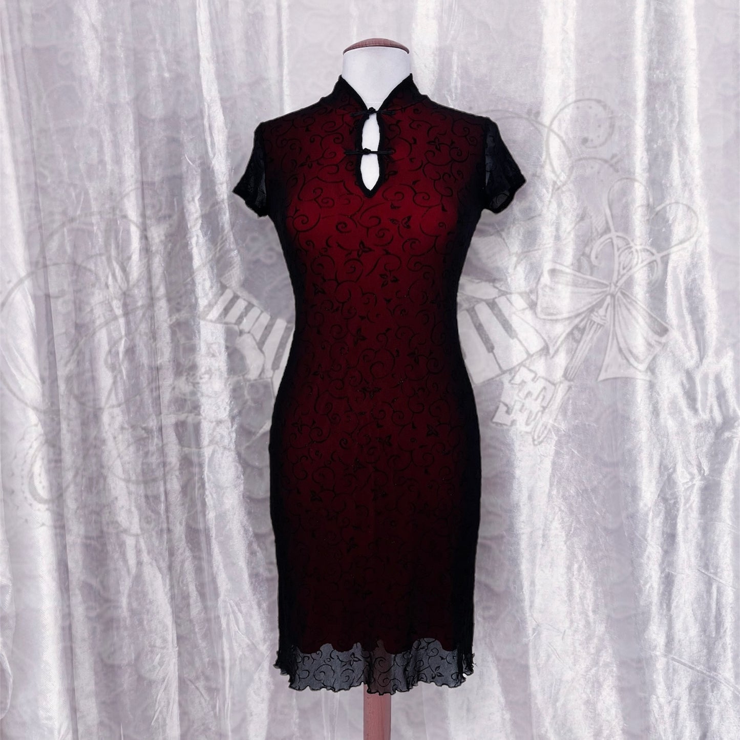 00's iconic mesh & velvet qipao style dress ❤️🖤