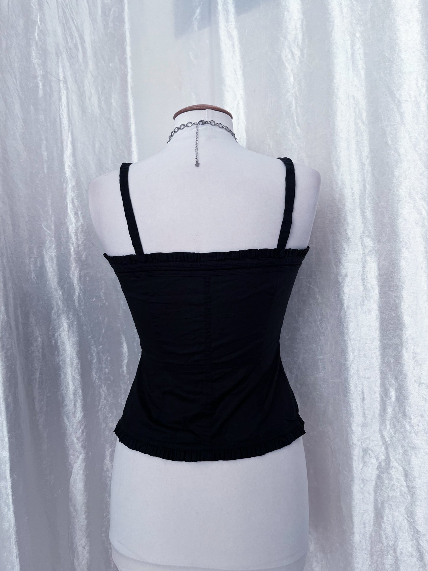 Dark coquette button top with ruffle details 🗝️