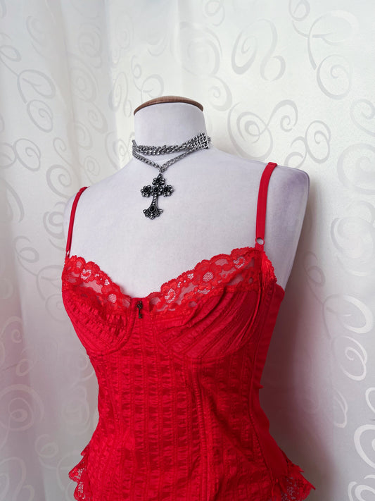 00’s coquette red corset top with key charm detail ❤️🗝️