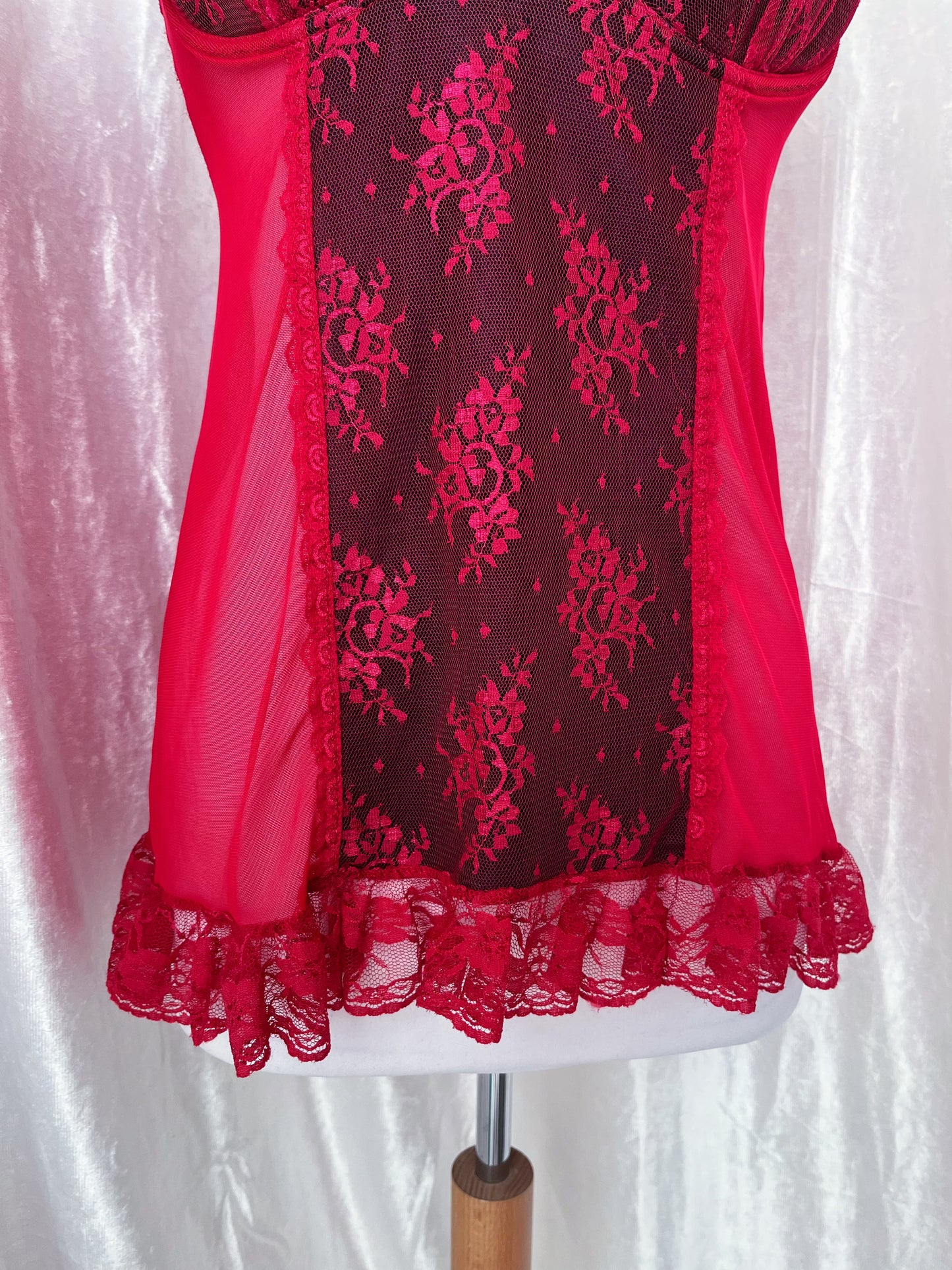 ♱Pretty red mesh & lace babydoll♱
