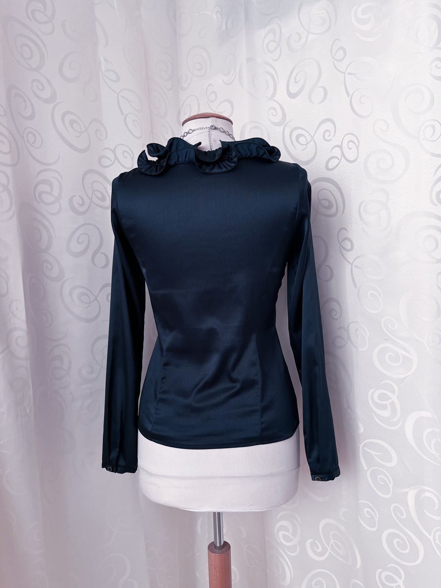 00โs Jirai Kei dark teal ruffle satin shirt ๐๐
