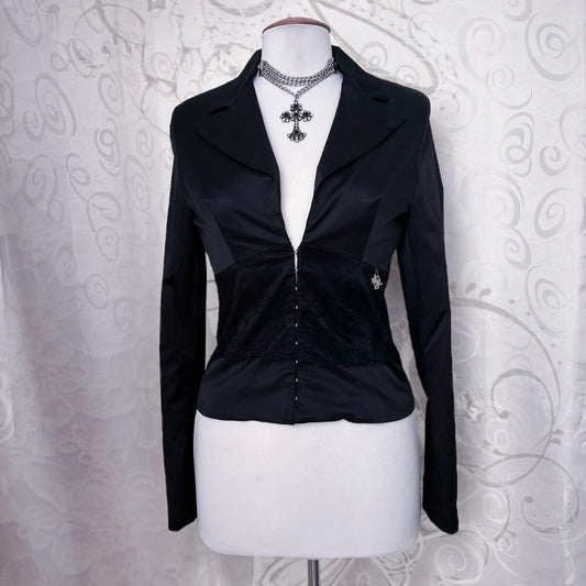 00’s Gothic black blazer with lace detail 🦇🕸️