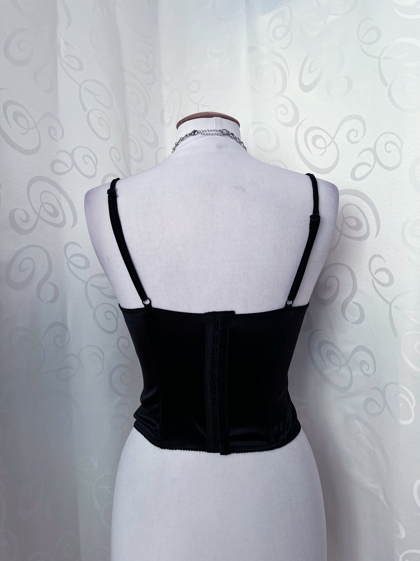 00โs whimsygoth satin corset with mesh & embroidered details ๐ซ๐