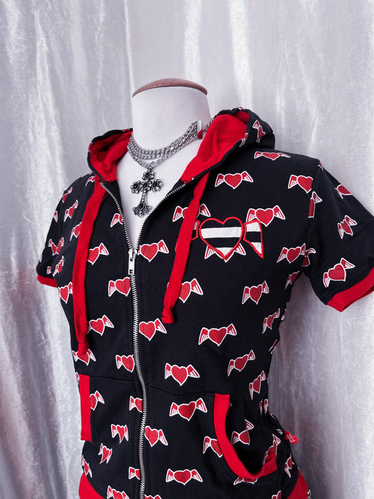 Iconic Hell Bunny heart print short-sleeved zip-up jacket 🐇😈