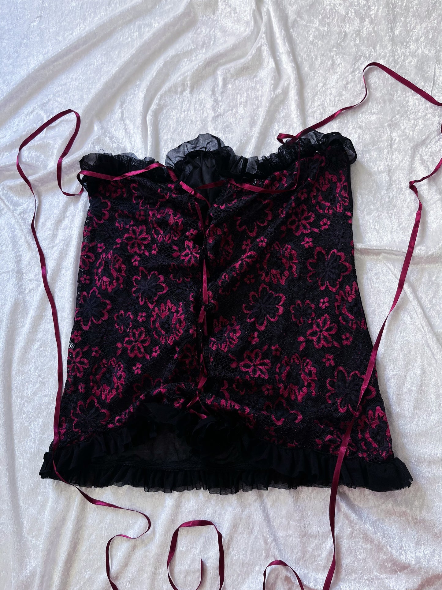 Dark gothic see-through lace & mesh lace-up top 🦇