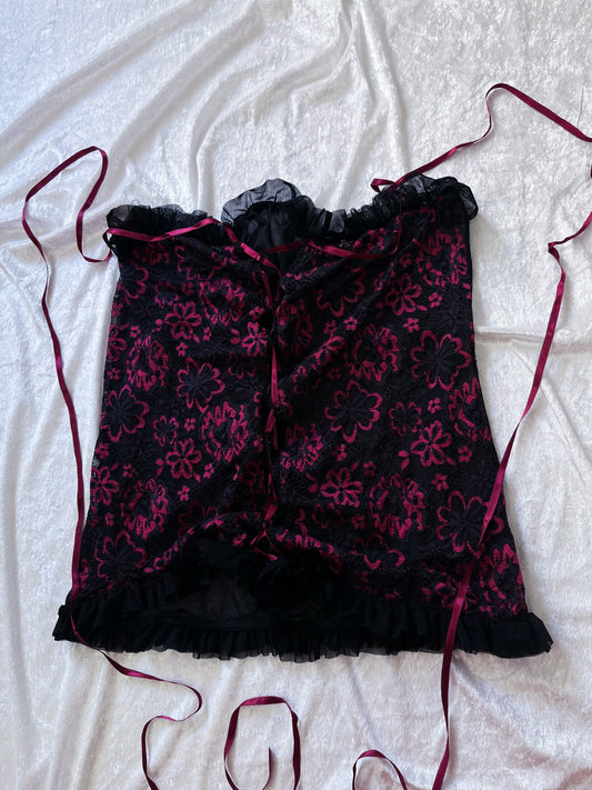 Dark gothic see-through lace & mesh lace-up top π¦