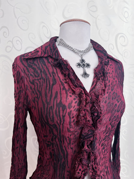 00’s iconic leopard print mesh ruffle shirt 🐆💋
