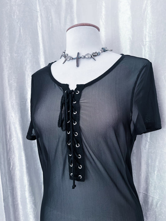 Alt mesh tunic with lace up detail