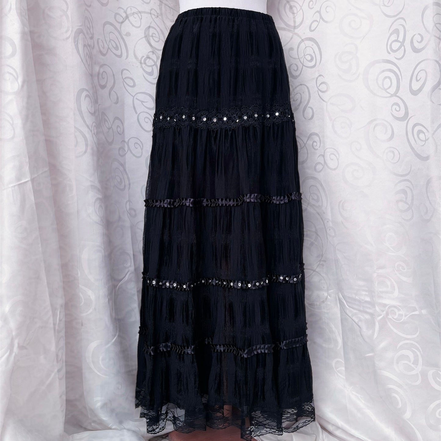 Whimsygoth maxi black skirt with sequin details 🦇🕸️