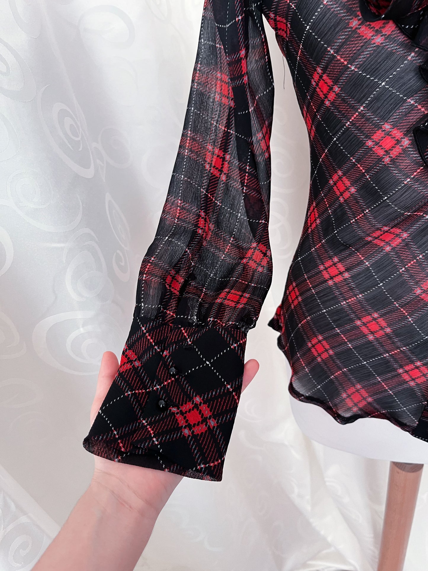 Gothic / Jirai Kei mesh plaid shirt with ruffle detail 🫀