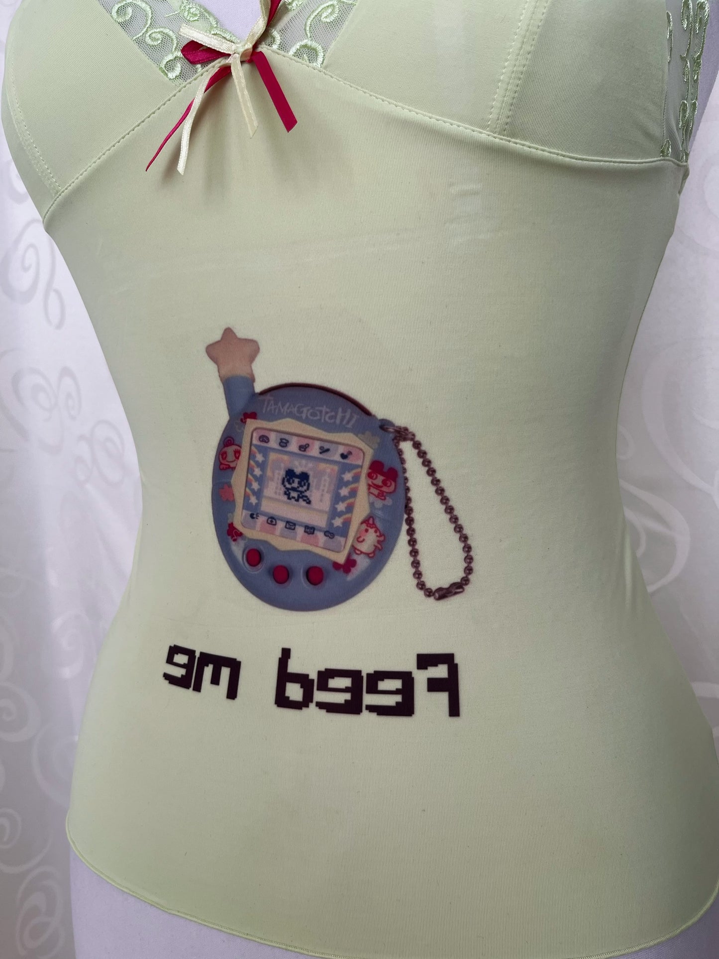em deeF Tamagotchi Reworked lime cami top with embroidered details 🌸🪷