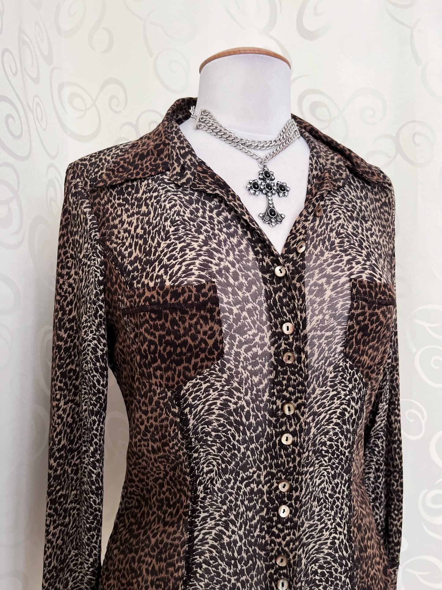 00’s Punk Bonita mesh leopard print shirt 🐆