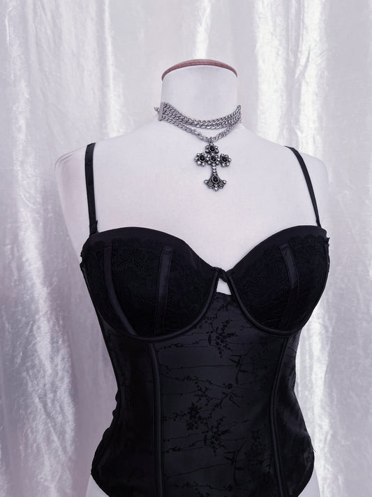 Dark fairy saten corset with velvet embroidery detail πΈοΈπ·