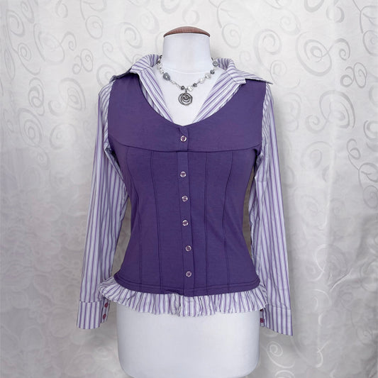 Cutest lilac striped shirt with purple vest detail π
