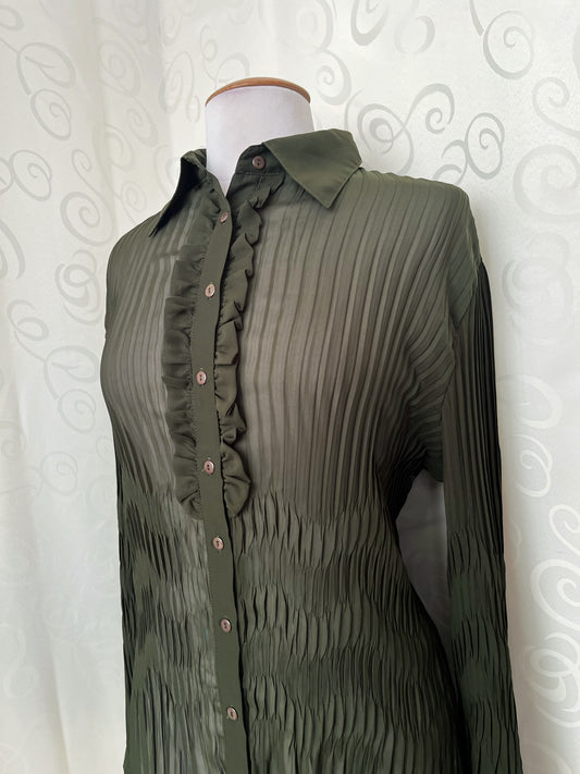 00βs whimsy victorian style mesh olive ruffle shirt π·οΈπ