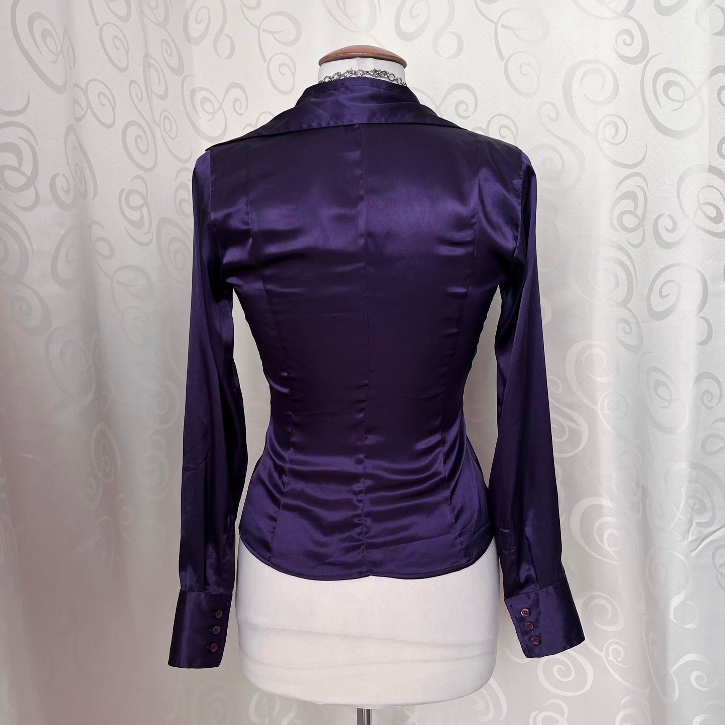 00’s Gothic purple satin shirt with ruffle details 💜