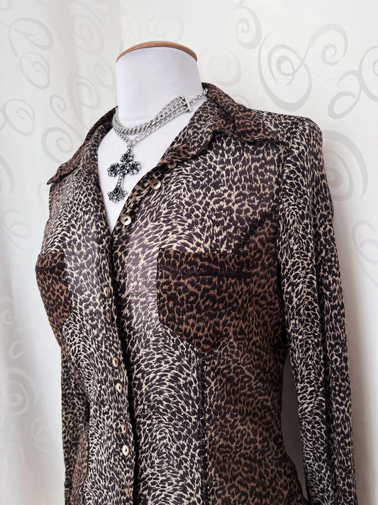 00’s Punk Bonita mesh leopard print shirt 🐆