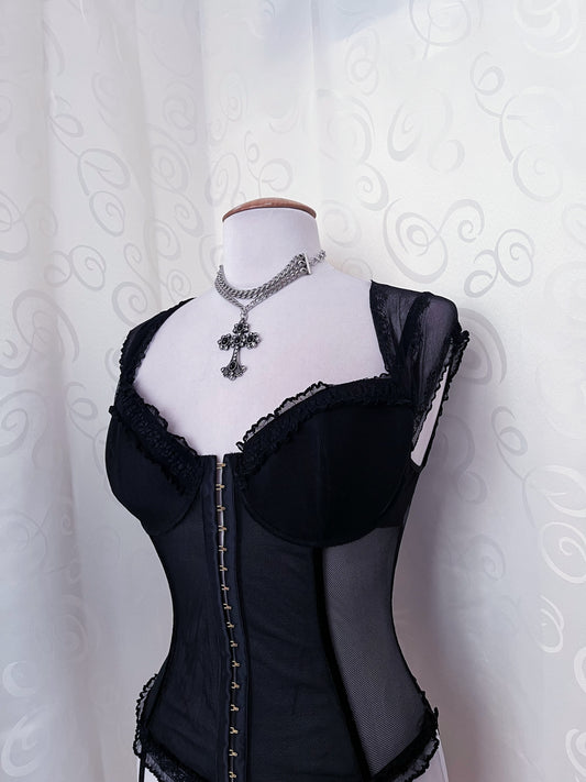 Gothic black mesh corset π¦