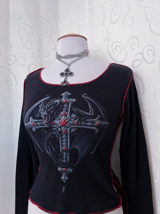 Spiral Direct iconic dragon cross top with red stitching details πβ€οΈ