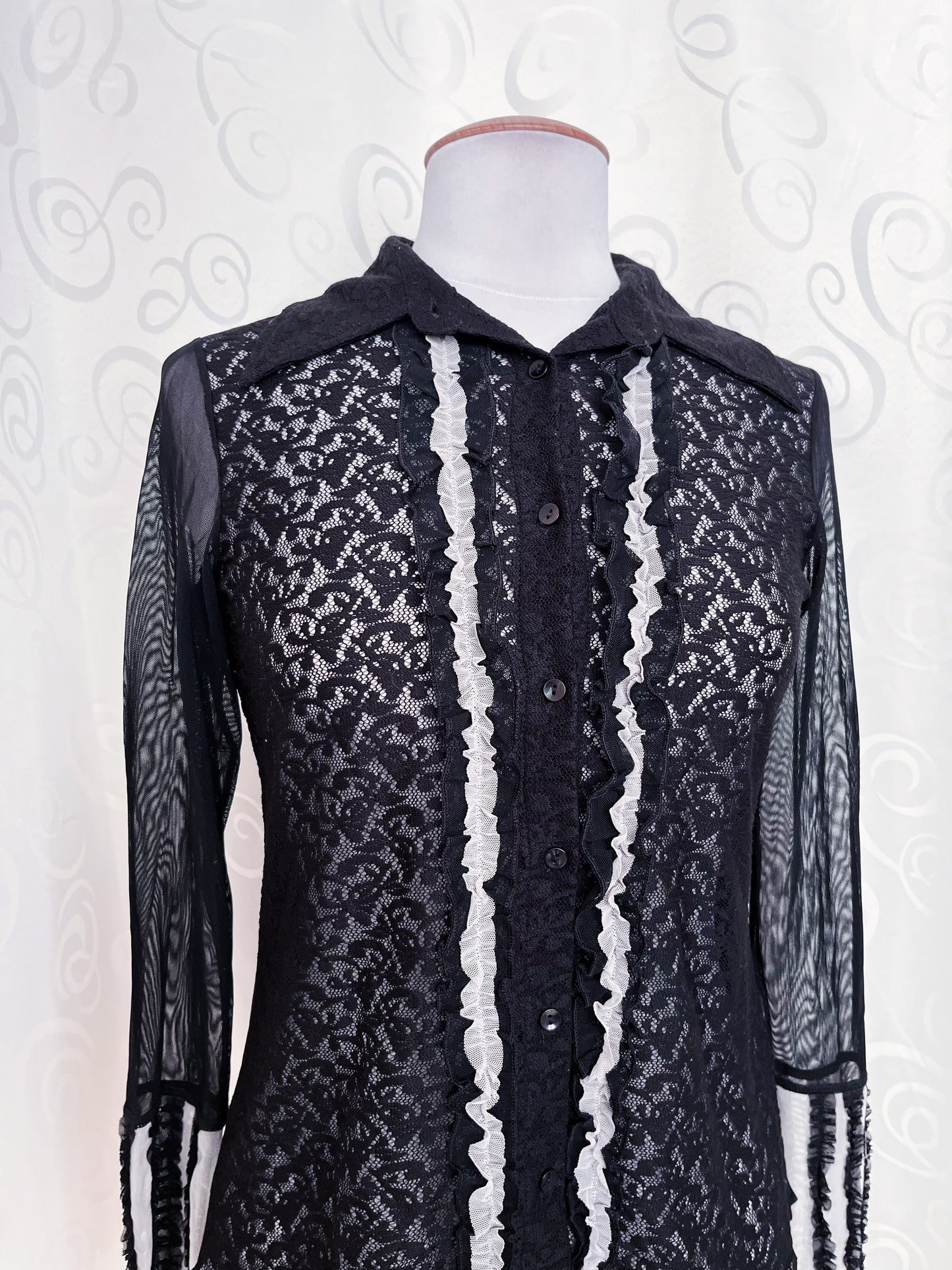 Gothic/Jirai Kei ruffle lacey & mesh Marc Aurel shirt 🌀🦇