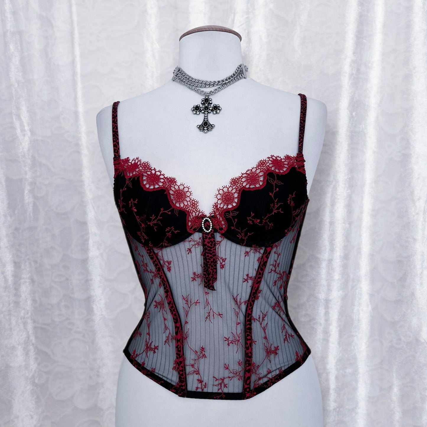 00’s alternative mesh corset top with animal print & embroidered details 🐾💋