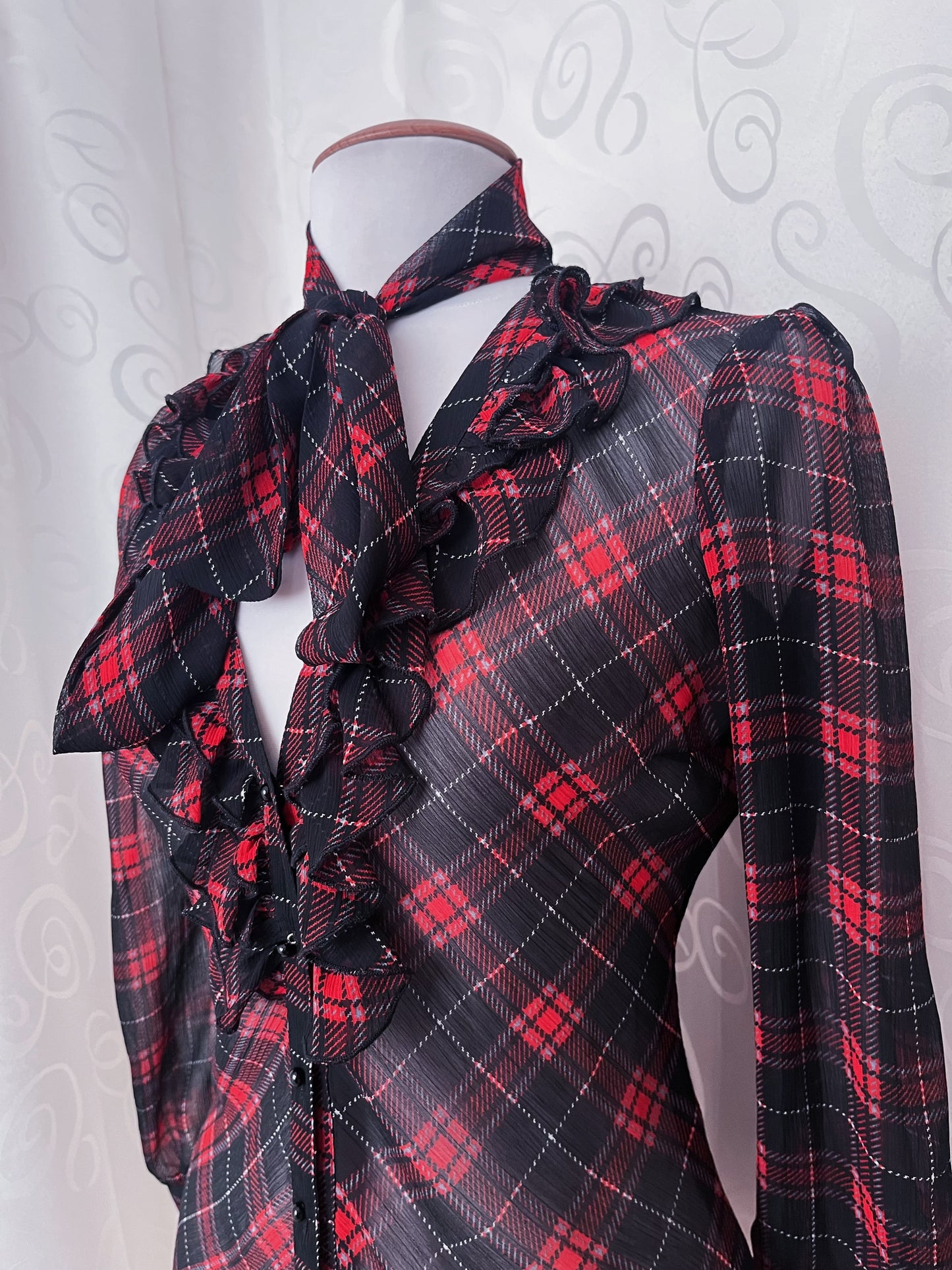 Gothic / Jirai Kei mesh plaid shirt with ruffle detail 🫀
