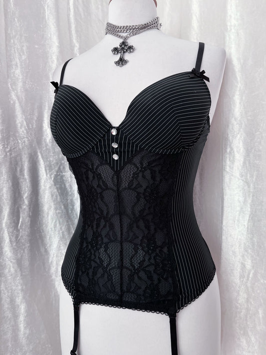 00βs Gothic striped corset with garters πΈοΈ