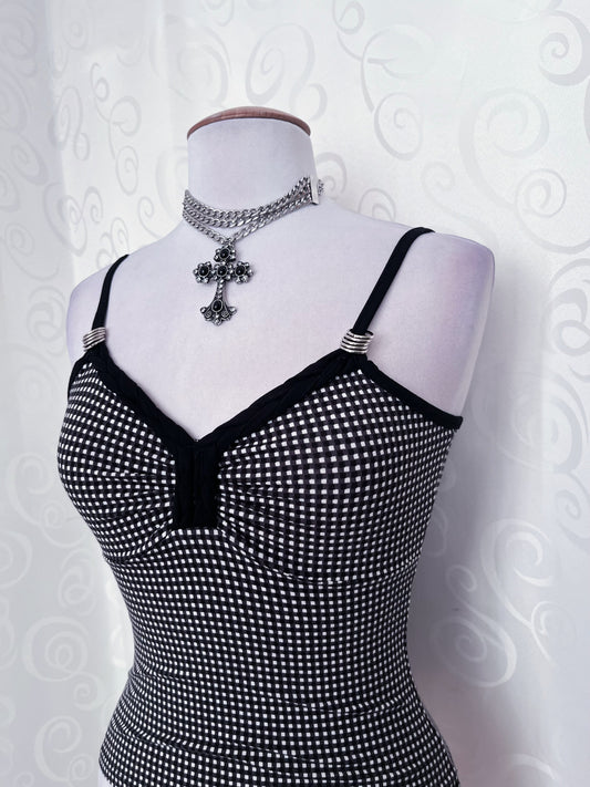 Twee little checked cami top with metallic hoops on the straps π