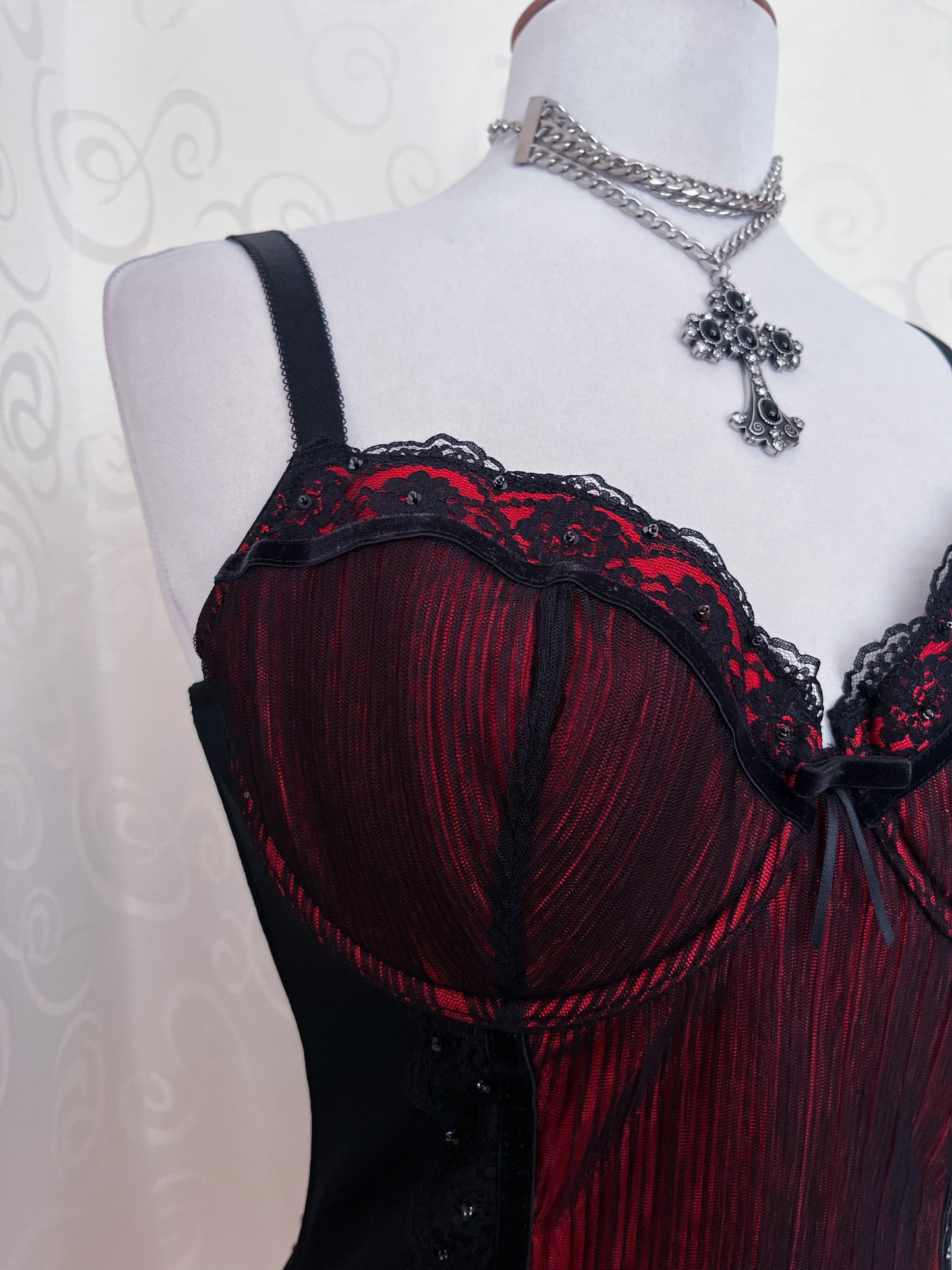 Vampire gothic red mesh corset top with velvet details 🦇🩸