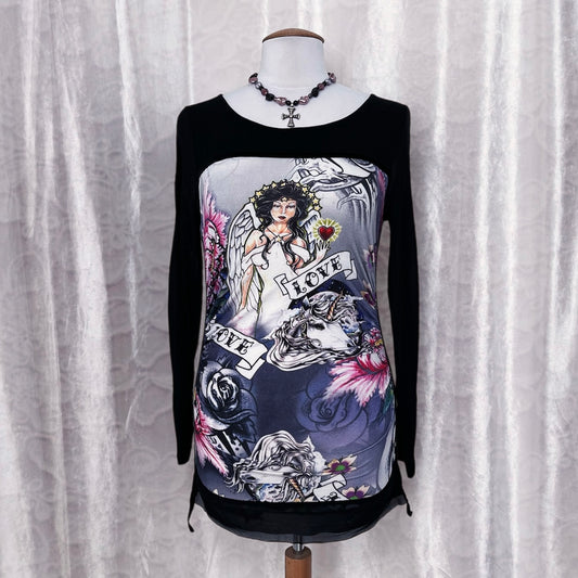 Rare NICOWA iconic y2k style tunic blouse with mesh & velvet detail πβ¨