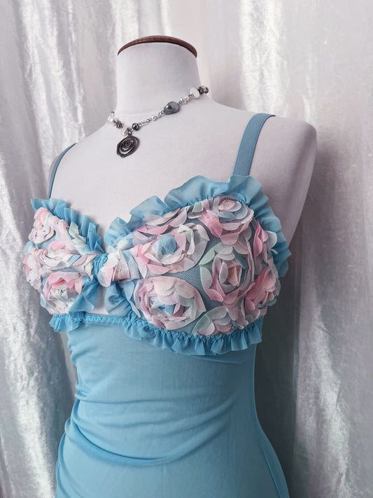 Mermaid baby blue babydoll with roses bustier π§