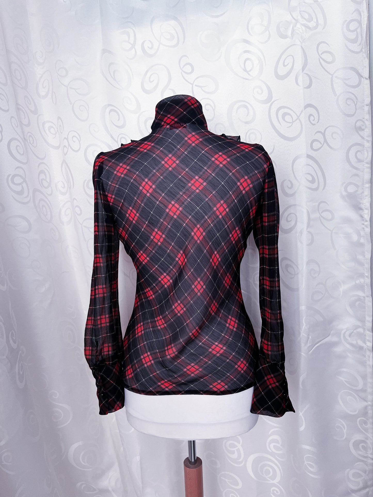 Gothic / Jirai Kei mesh plaid shirt with ruffle detail 🫀