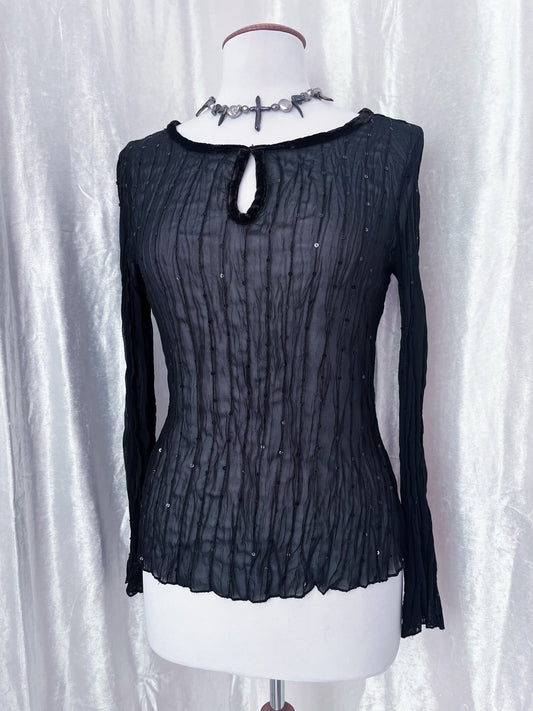 Whimsy dark fairy mesh top with sequin detail & velvet neckline π§π½ββοΈ