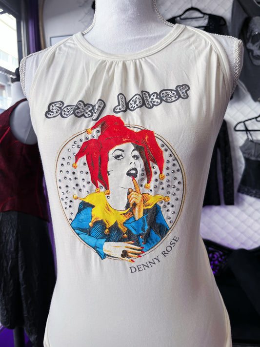 00โs Denny Rose Sexy Joker cut-out top with sequin detail ๐