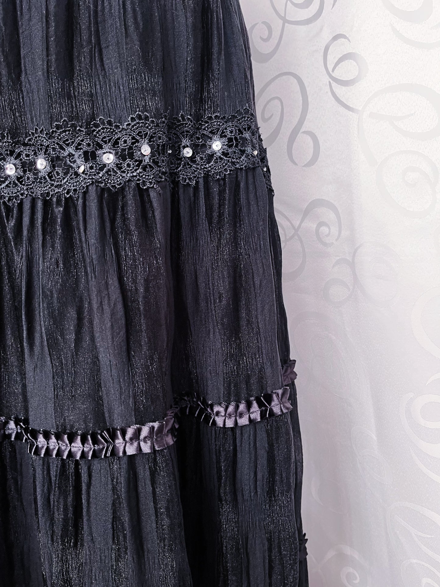 Whimsygoth maxi black skirt with sequin details 🦇🕸️