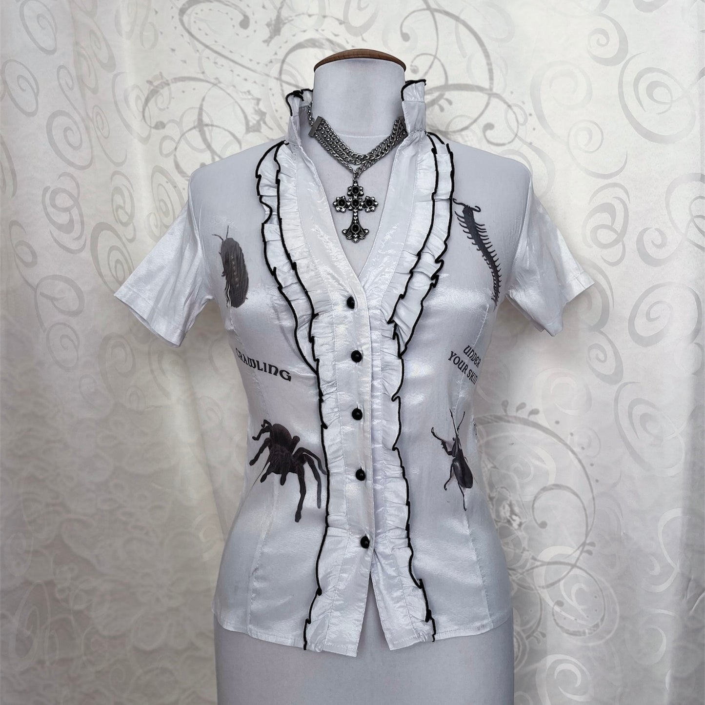 Crawling Under Your Skin Reworked 00's victorian style ruffle shirt 🕷🪳🪲