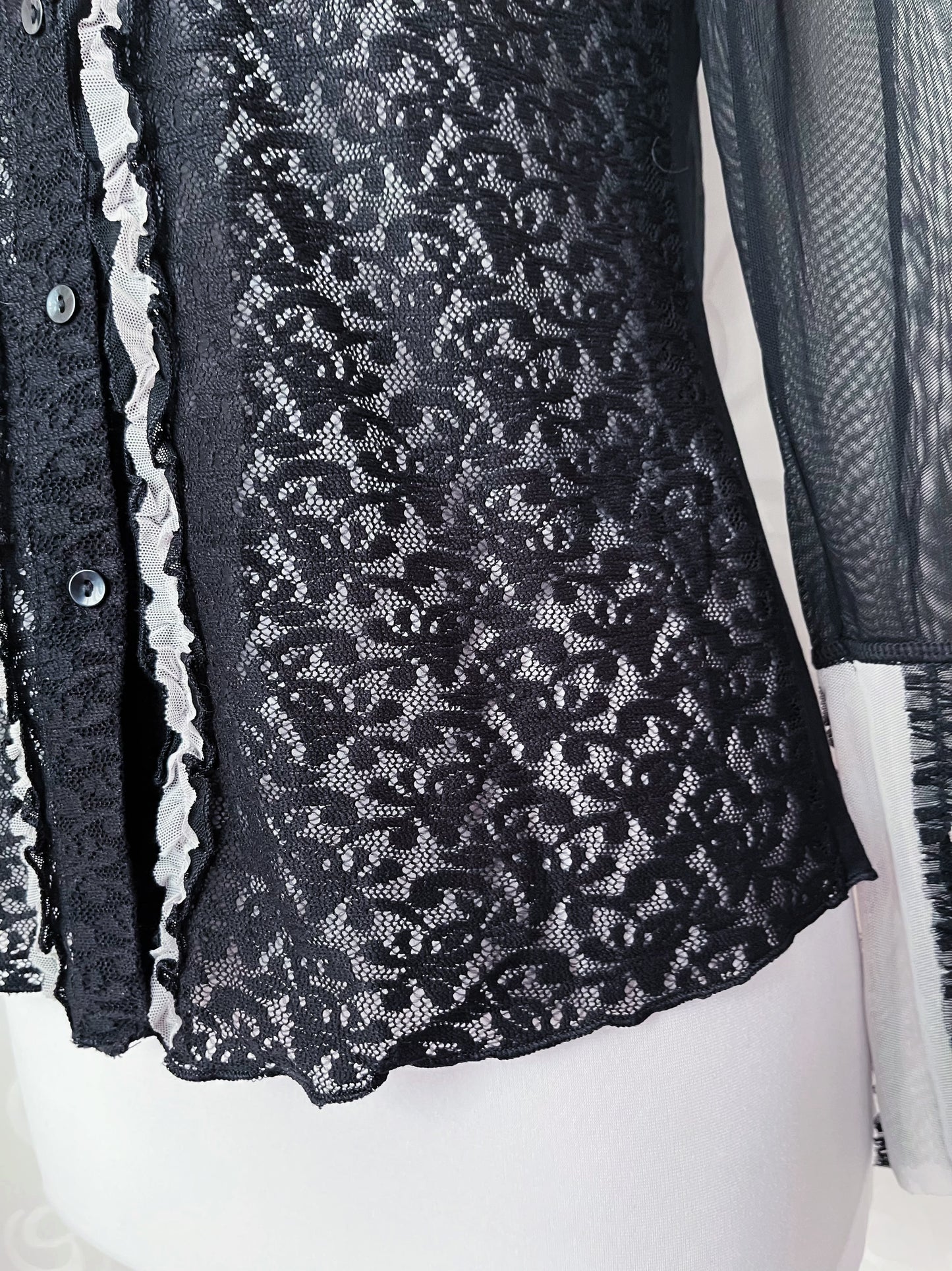 Gothic/Jirai Kei ruffle lacey & mesh Marc Aurel shirt 🌀🦇