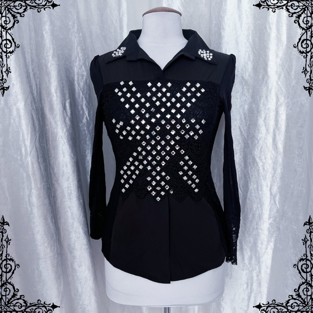 Y2K Gothic lace & mesh beaded top 🦇