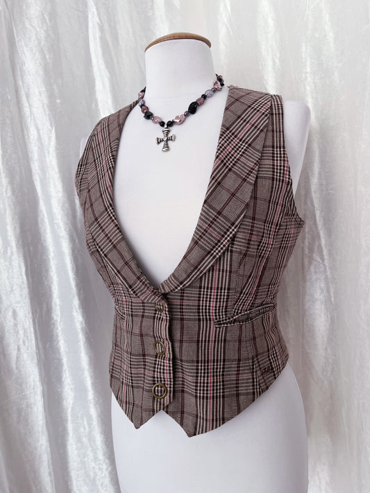 00โs brown plaid vest ๐๐