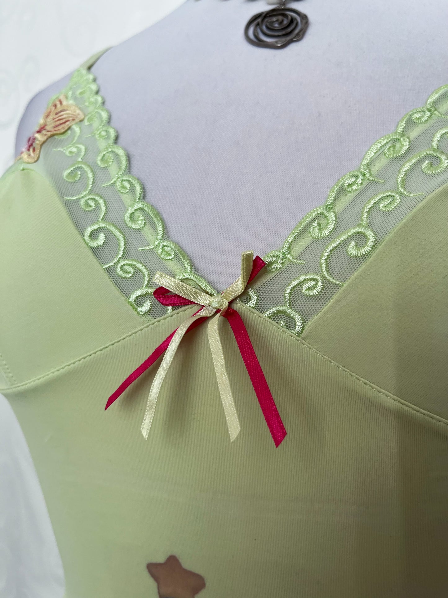 em deeF Tamagotchi Reworked lime cami top with embroidered details 🌸🪷