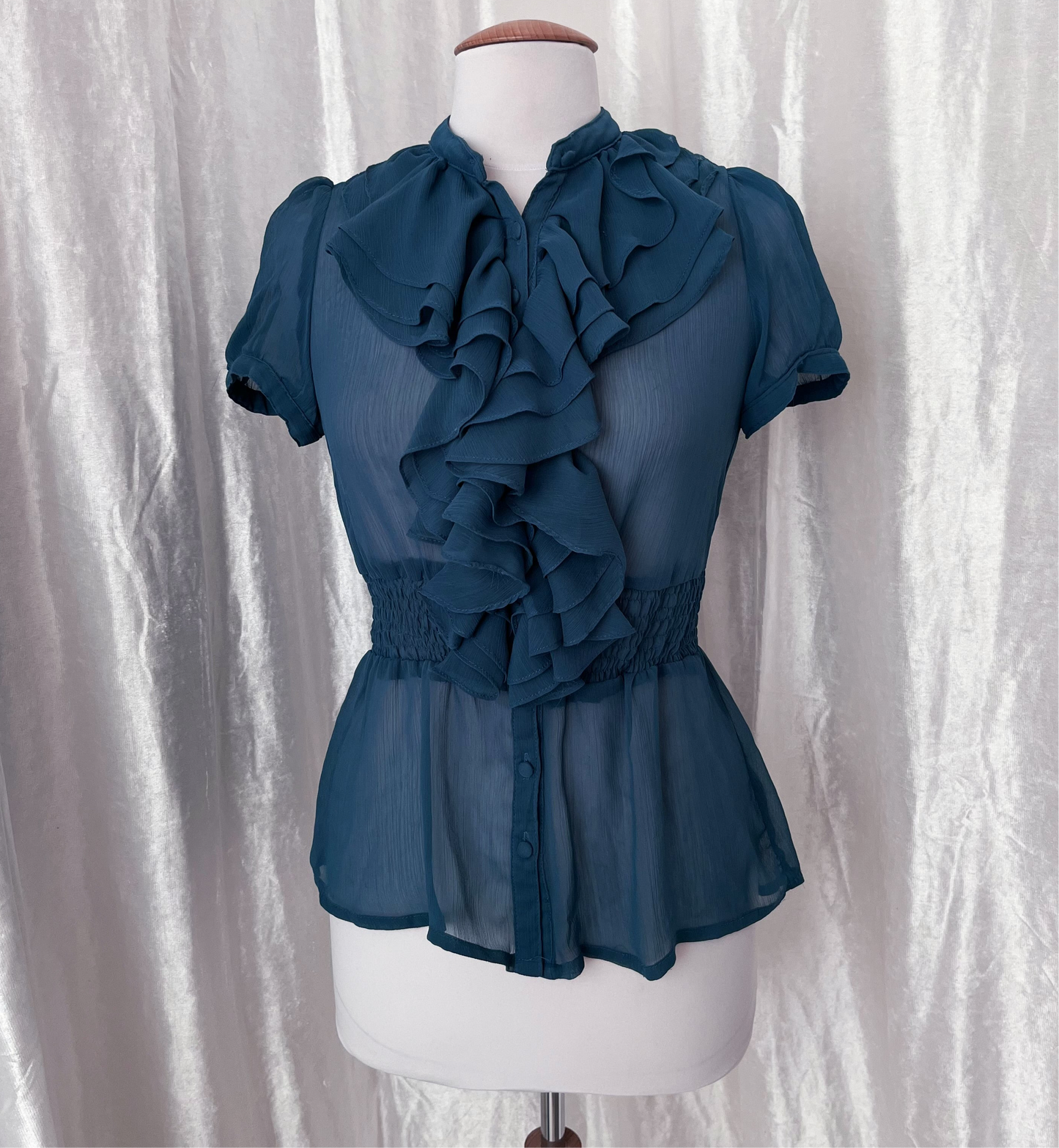 Cute teal coquette ruffle mesh shirt π