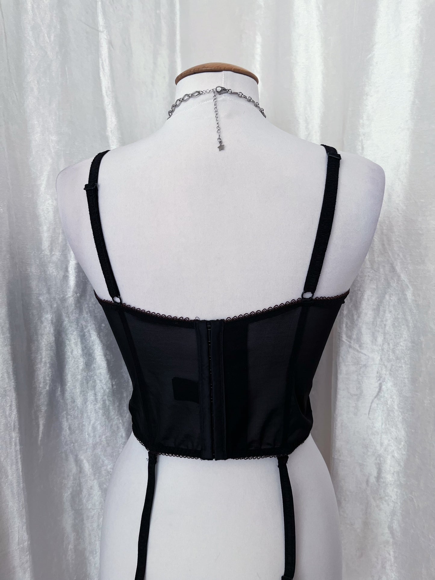 Whimsy mesh black corset with brown embroidery ✨