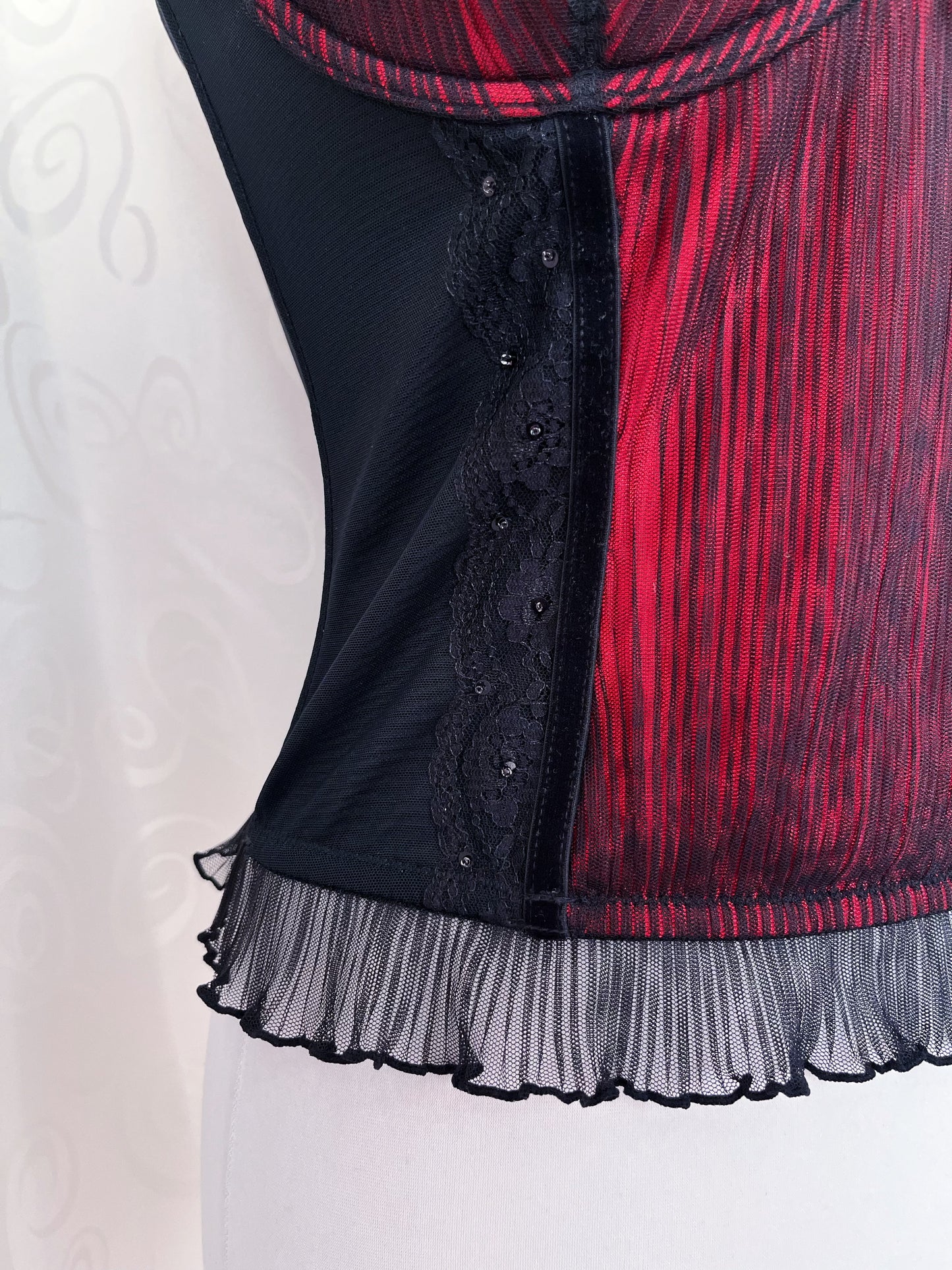 Vampire gothic red mesh corset top with velvet details 🦇🩸
