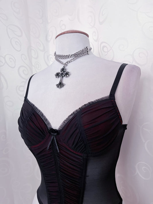00's vampire black & burgundy mesh corset 🩸
