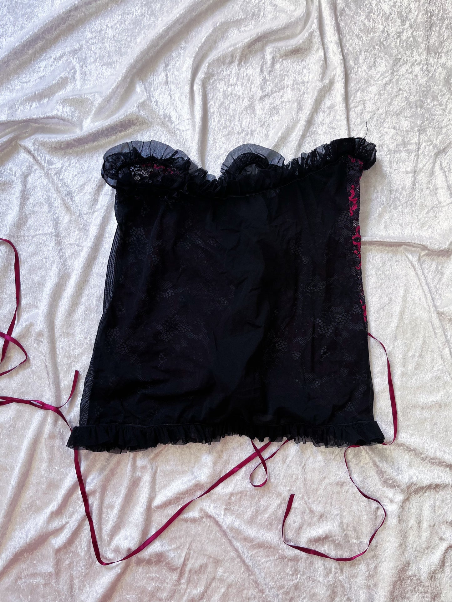 Dark gothic see-through lace & mesh lace-up top 🦇